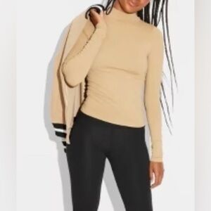 NWT Wild Fable Game Day Long Sleeve Mockneck Turtleneck Top in Tan Gold